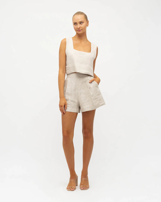 LINEN CO-ORD SHORTS - OATMEAL