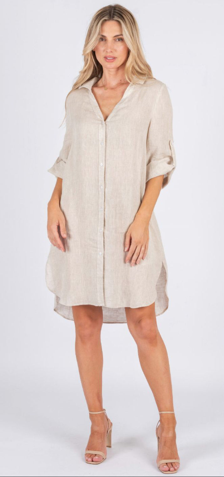 ANGELICA LINEN LONG SHIRT - BEIGE